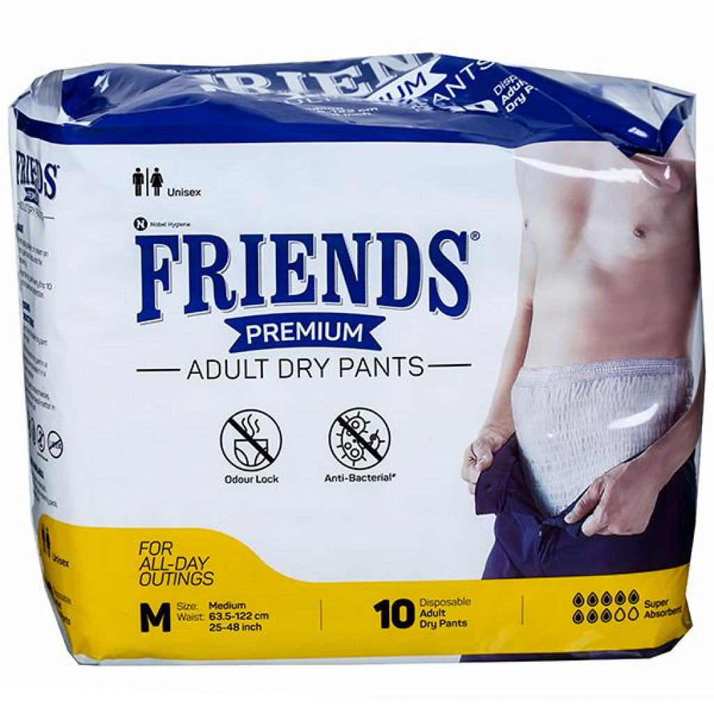 Friends Premium Adult Diapers Pant Style - 60 Count - M- with odour lock  and Anti-Bacterial Absorbent Core- Waist Size 25-48 Inch ; 63.5-122cm :  Amazon.in: Health & Personal Care